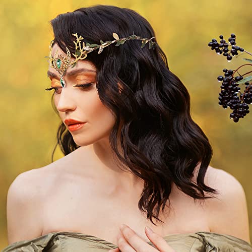 MOSTORY Handmade Moon Elf Crown - Fairy Flower Headpiece Woodland Crown Elven Circlet for Women Girls Renaissance Halloween Cosplay Photo Shoot