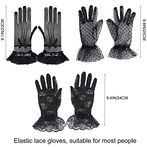 Malaxlx 3 Pairs Womens Long Lace Gloves Elbow Length Fingerless Lace Gloves Bridal Gloves for Wedding Opera Party