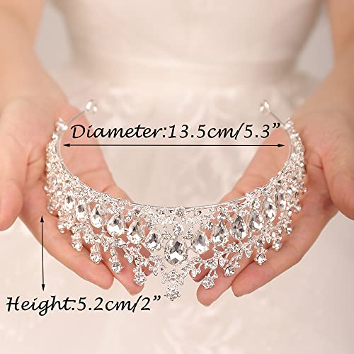 JWICOS Silver Crystal Tiara and Crown for Women Elegant Queen Tiara for Girls Wedding Tiara Hair Accessories for Brides Prom Party Pageant (Silver)