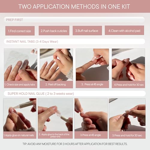 Celebritips Press On Nails - Salon U-ltimate™ | Ballerina, Extra Short Almond Nails, Reusable | 16 sizes - 32 Nails Kit with Glue and Sticky Tabs
