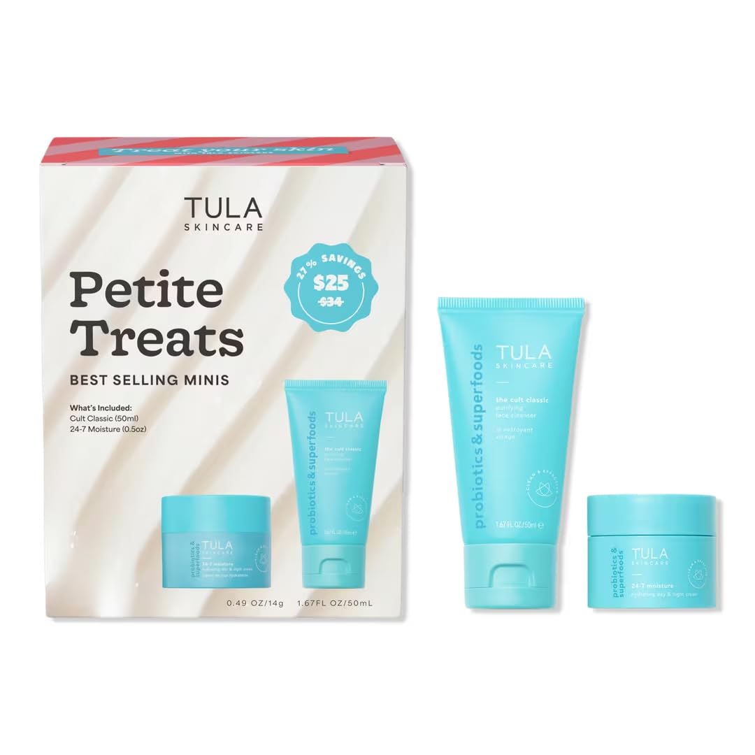 TULA Skincare Petite Treats - Travel-Sized 24/7 Moisture Cream & Purifying Face Cleanser Set