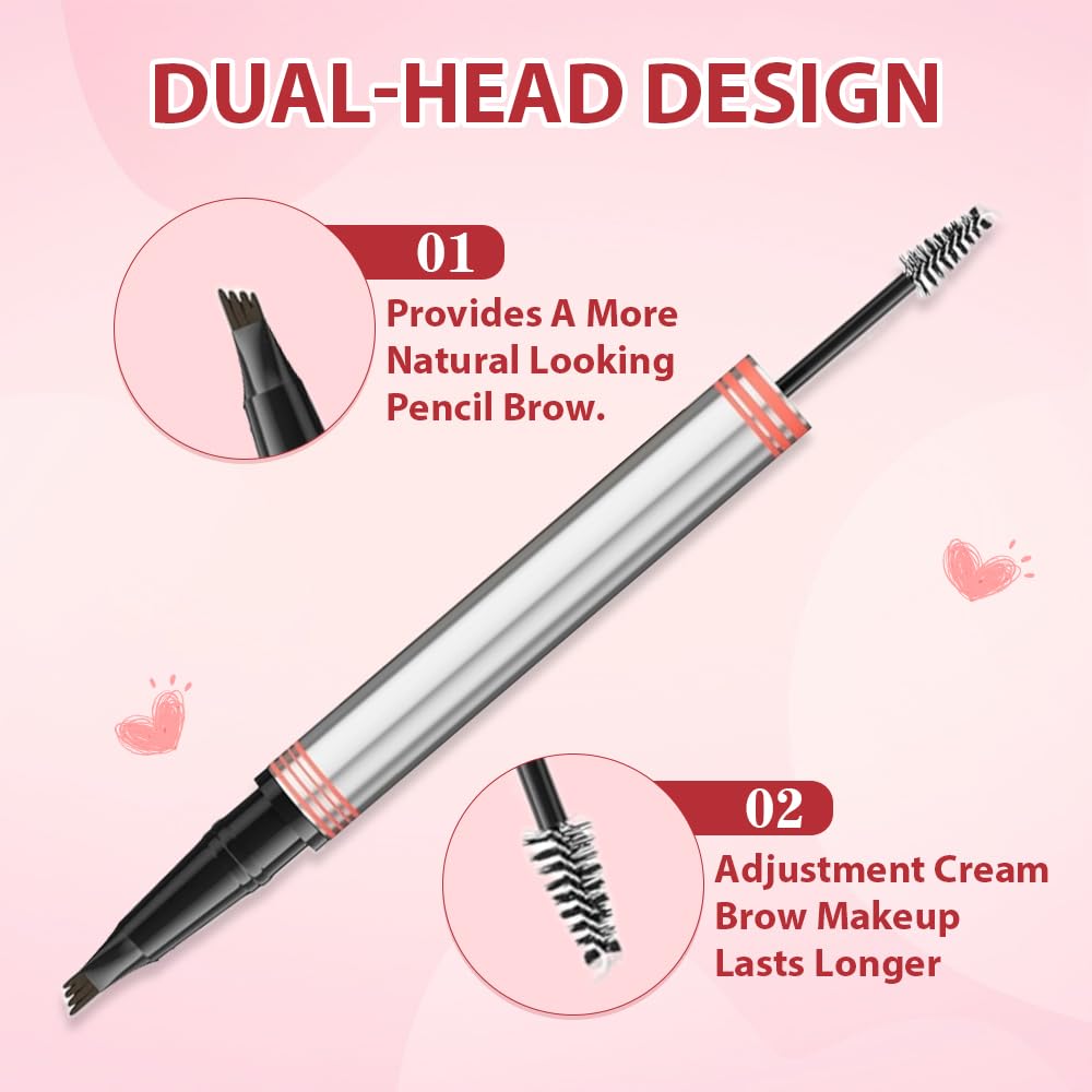 Skiennix 2-in-1 Dual-Ended Microblading Eyebrow Pen - Waterproof, Long-Lasting Gel with 4 Fork Tip Design - Light Brown