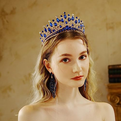 ShulaSHOP Blue Wedding Tiara for Women, Crowns for Women Rhinestone Bridal Crown Princess Tiara Headband, Costume Party Accessories for Brithday Halloween