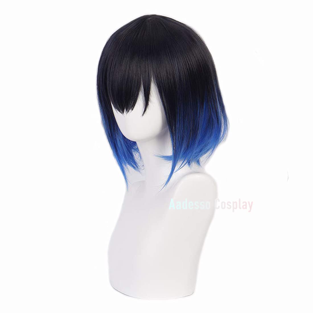 Aadesso Anime Kimetsu no Hashibira Inosuke Cosplay Wig Black Gradient Blue Wigs Synthetic Halloween Hair