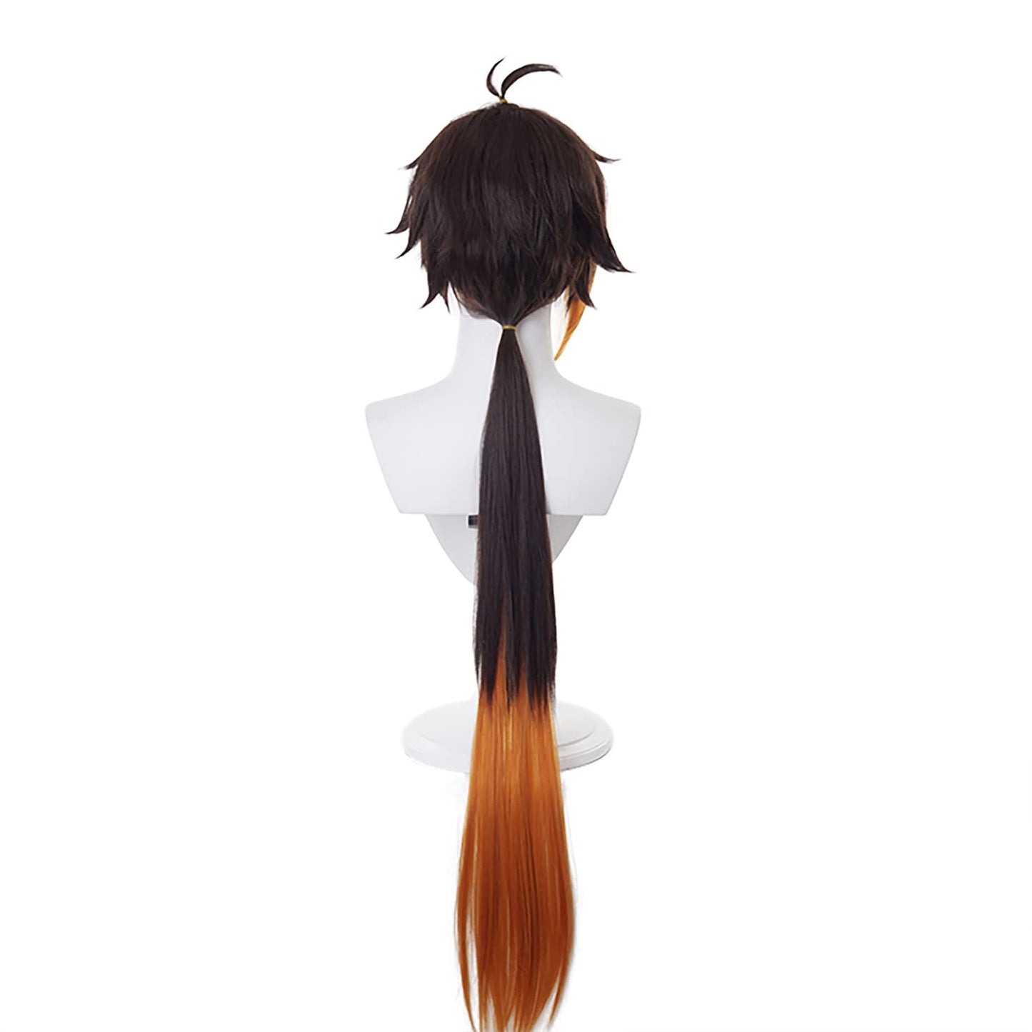 MoeLoli Anime Genshin Impact ZhongLi Cosplay Wig Black Mixed Orange Long Hair Halloween Party Wig (Zhongli)