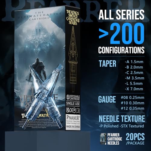 PFARRER Tattoo Needles Cartridge #12 Standard 5 Round Liner X-Taper 20PCS with Membrane Professional Disposable EN01P-20-1205RL