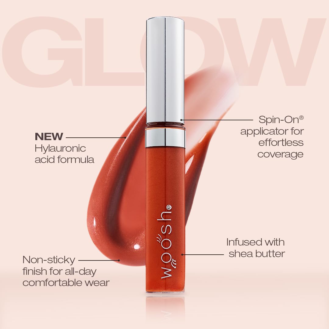 Woosh Beauty Spin-On Lip Gloss - Hydrating Hyaluronic Acid & Shea Butter Formula | Vegan, Shine Finish