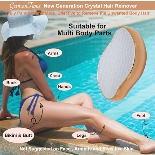 Germantique Crystal Hair Eraser,Natural Crystal Hair Remover,Reusable Painless Nano Glass Hair Removal Device without Shaver,Gentle Crystal Epilator and Exfoliator for Soft Silky Skin(Gold)