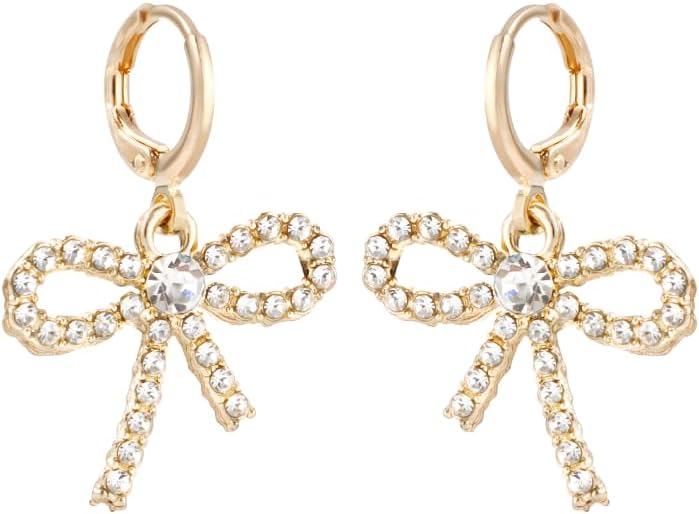 Skiennix Pearl Bow Hoop Earrings - Dainty Faux Pearl Drop Design | Lightweight Gold Plated Copper, Perfect Gift for Her