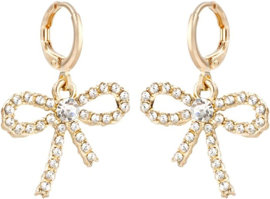 Skiennix Pearl Bow Hoop Earrings - Dainty Faux Pearl Drop Design | Lightweight Gold Plated Copper, Perfect Gift for Her