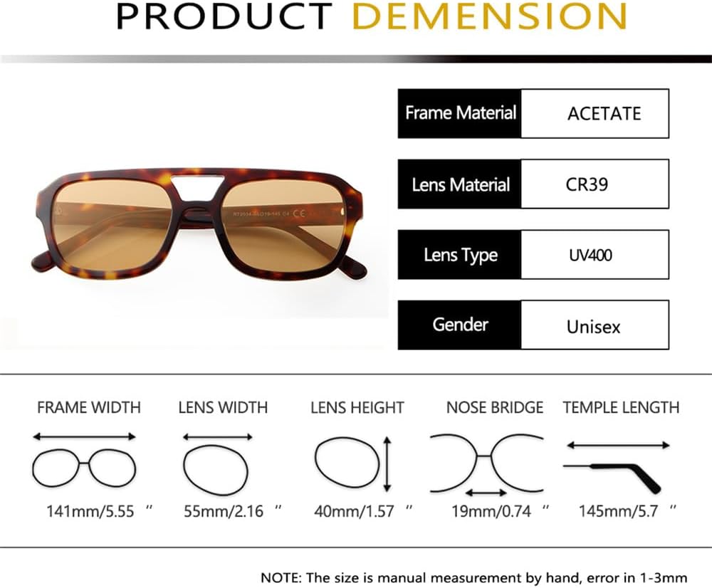 Skiennix Retro Big Frame Sunglasses - UV400 Protection | Stylish White Acetate Design for All