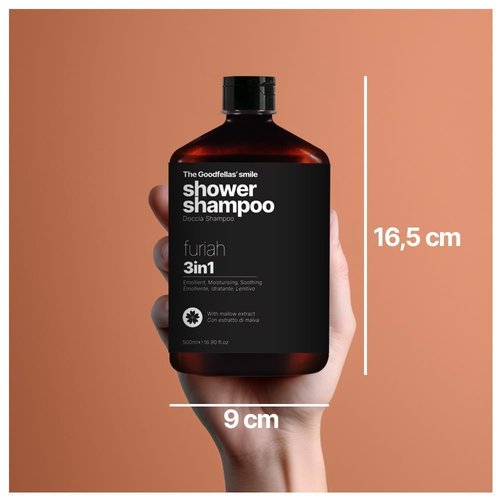 Goodfellas Smile FURIAH 3-in-1 Shower Shampoo - Bold Leather & Wood Scent | Body Wash & Hair Cleanser for Men | Hydrating & Refreshing | Made in Italy