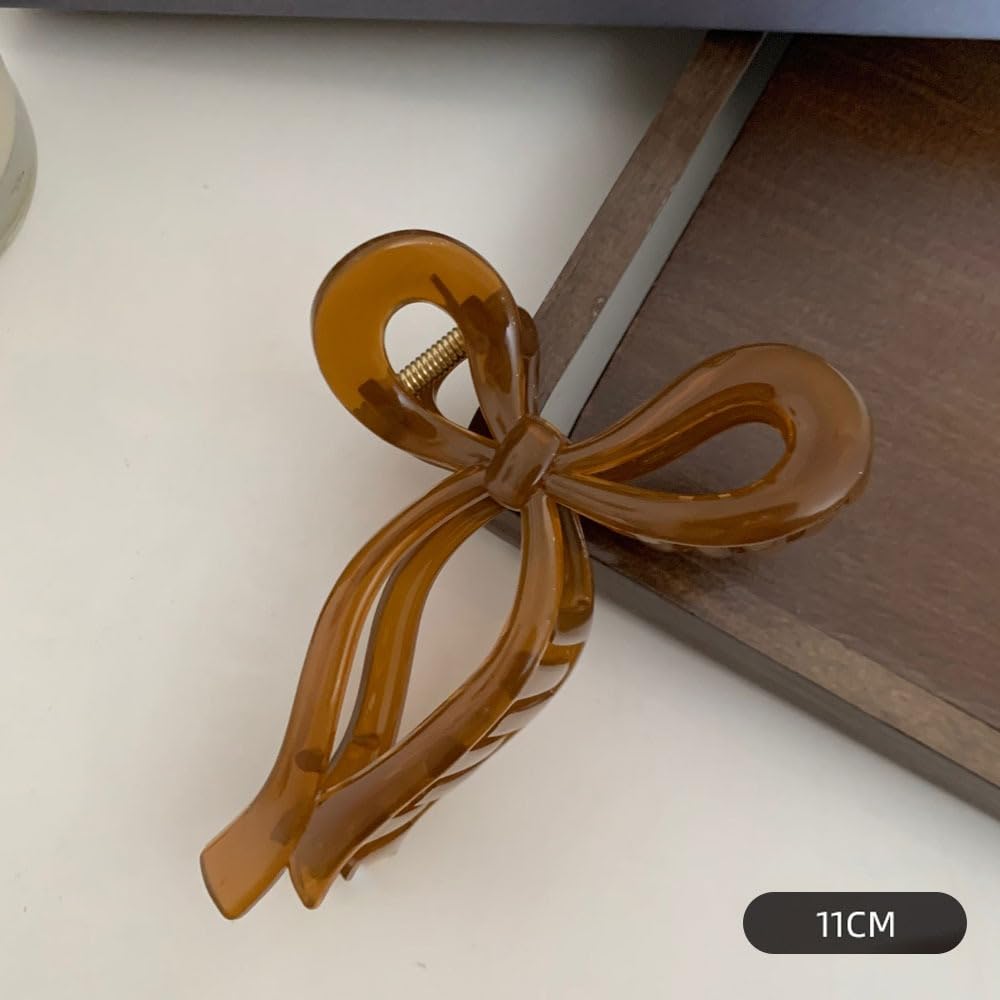 papasgix Bow Hair Accessories for Women: Large Claw Clips for Thick Hair, Hair Bow Clips (4 Pack: White, Khaki, Gray, Black)