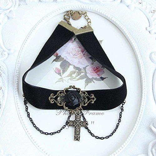 Love Sweety Halloween Vintage Crown Rose Headband Gothic Floral Headpiece (Necklace Rose Cross)