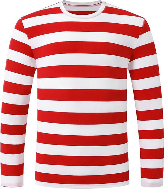 Adult Kid Striped T-Shirt Men Women Couple Shirt Long Sleeve Tops Red Woman-XL