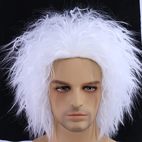 Hulaidywig Short Spiky Layered Anime Halloween Costume Cosplay Wig for Adult Men/Women + Wig Cap with Necklace (Silver)