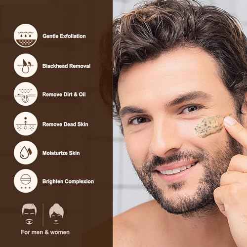 JVR Face Scrub for Men, Facial Scrub for Deep Exfoliating, Cleansing, Removing Blackheads, Ingrown Hair, Pre-shave Soften, Organic Formulated with Coffee Extract, AHA and BHA Face Exfoliator (4.23 oz)