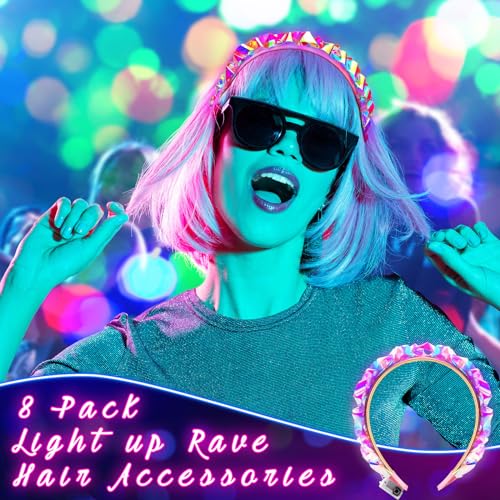 Tigeen Hairband, Light up Headband Led Headband Led Face Jewelry Glow Headband, 8 Pcs, for Girls Women Valentine's Day Party Favors