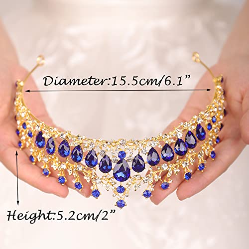 wekicici Wekicici Tiara Crowns Blue Crystal Headband Princess Rhinestone Crown King Queen Halloween Costume Prom Bridal Party