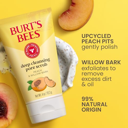 Burt's Bees Deep Cleansing Pore Scrub with Peach and Willow Bark, 4 Ounces, Pack of 3