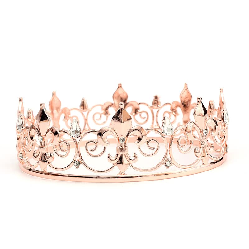 LEEMASING Royal Full King Crown Metal Crowns And Tiaras For Men Cosplay Wedding Prom Party Decorations Crown Headpieces Accessories (Rose Gold)