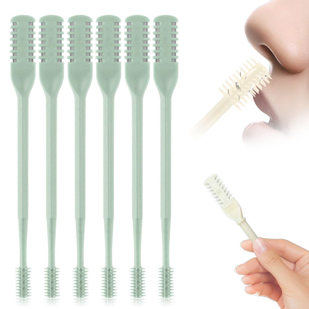 HOAIME 2 in 1 Nasal Hair Cutter, 2024 Upgraded Double Sided Nose Hair Knife, 360° Rotating Portable Manual Nose Hair Trimmer with Ear Picker, Nose Hair Remover Travel Essentials (Light Green, 6 Pcs)