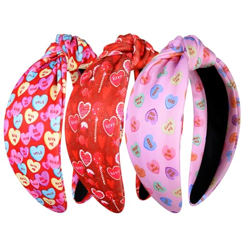 NVENF Valentine's Day Headband for Women Printed Heart Knotted Headband Valentine's Hair Accessories Holiday Gifts (Valentine's Day C)