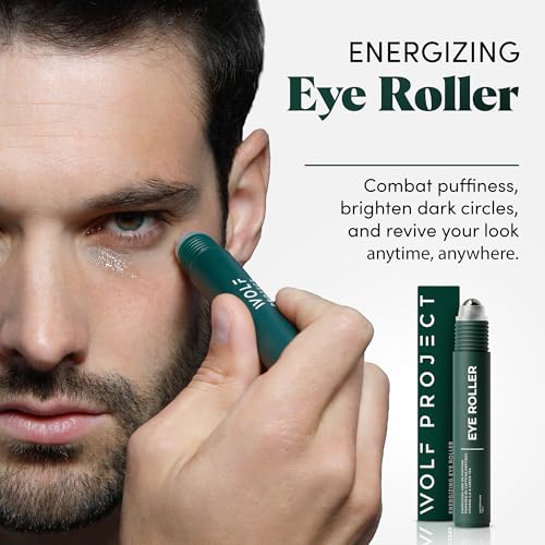 Wolf Project Under Eye Roller - Korean Beauty, with Caffeine, Vitamin C and Peptides - Energizing Serum for Dark Circles and Puffiness, Fine Lines, Wrinkles - Gel-Based Brightening Cream