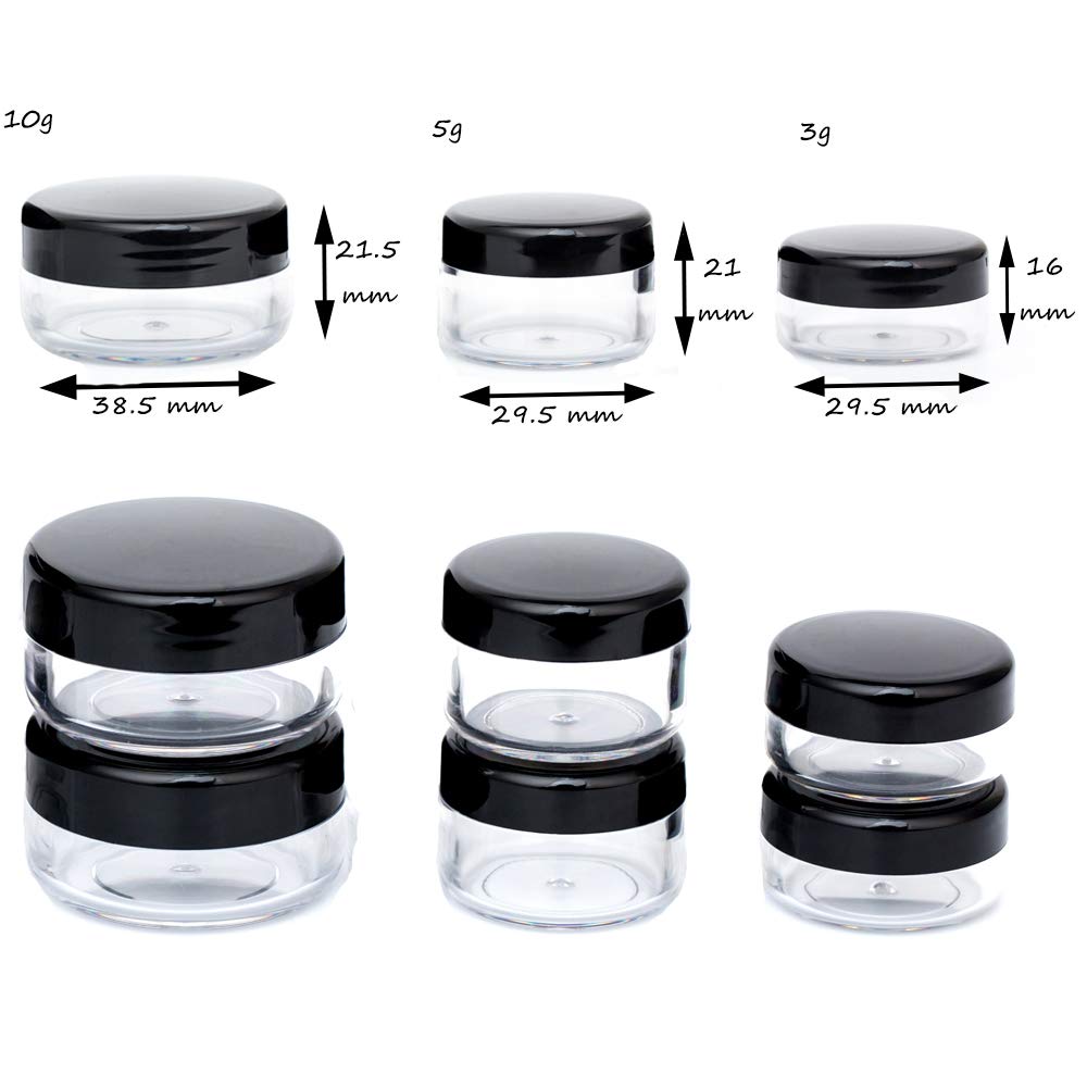 ZEJIA 10 Gram Sample Containers, 100 Count Cosmetic Containers with Lids, Refillable Empty Sample Jars, Small Plastic Containers with Lids (Black)