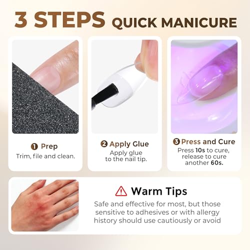 UNA GELLA Short Almond Fake Nails 216pcs Pre-Shape Gel Acrylic Nail Tips for Full Cover Nail Extension Home DIY Nail Salon 12 Sizes Gelly Tips