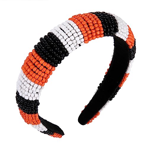 GLBCC Halloween Headband for Women White Black Orange Beaded Headband Headpiece Halloween Costume Party Favors Headband Hair Hoop Accessories (black white orange headband)