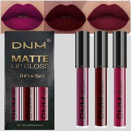 evpct 3Pcs Dark Red Purple Plum Matte Liquid Lipstick Sets for Women Matte Lip Stain Long Lasting Waterproof, Burgundy Blood Blue Red lipstick, Black Cherry Maroon Gothic 24 Hours Magic Lipsticks