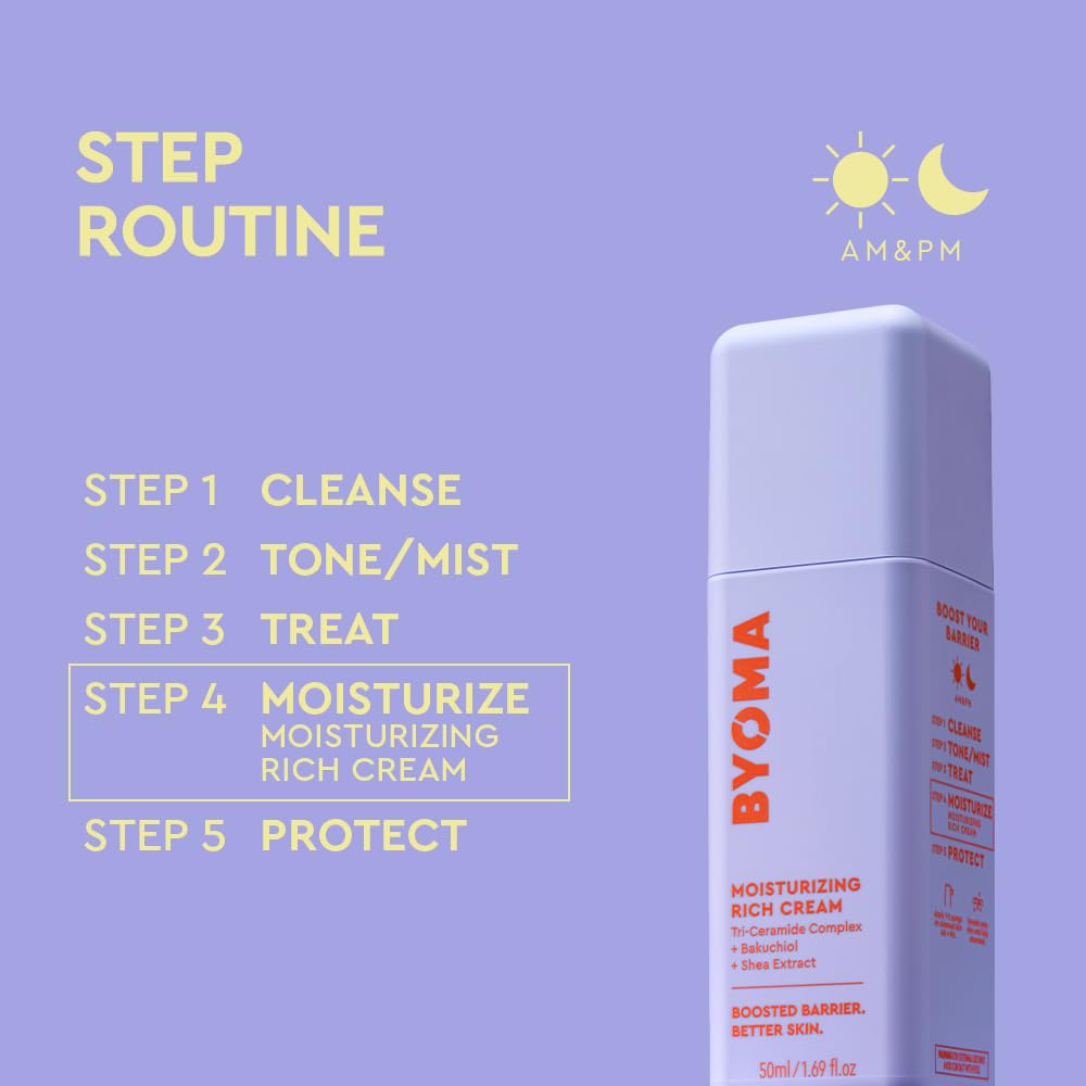 BYOMA Moisturizing Rich Cream - Barrier Repair Face Lotion with Bakuchiol & Shea Extract - 1.69 fl. oz