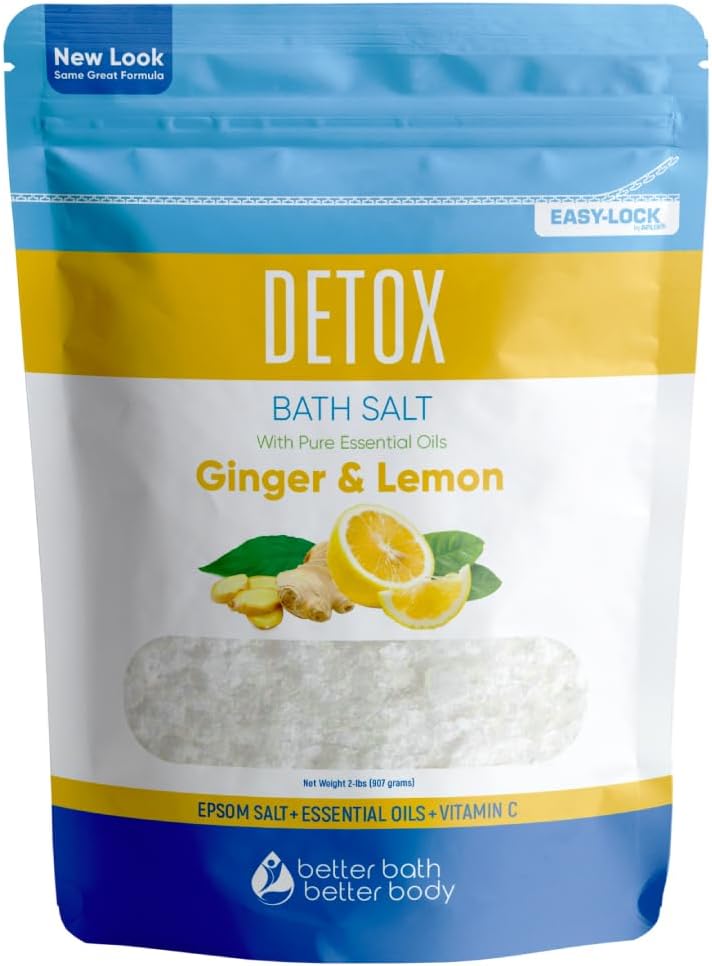 Skiennix Detox Bath Salt - 32 Ounces of USP Grade Epsom Salt with Ginger & Lemon Oils | Vitamin C Infused