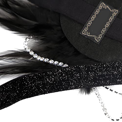 1920s Vintage Flapper Headbands Crystal Headpiece Ostrich Feather Hair Band for Women Girls Prom Party Festival Gatsby Hair Jewelry (A-Black)