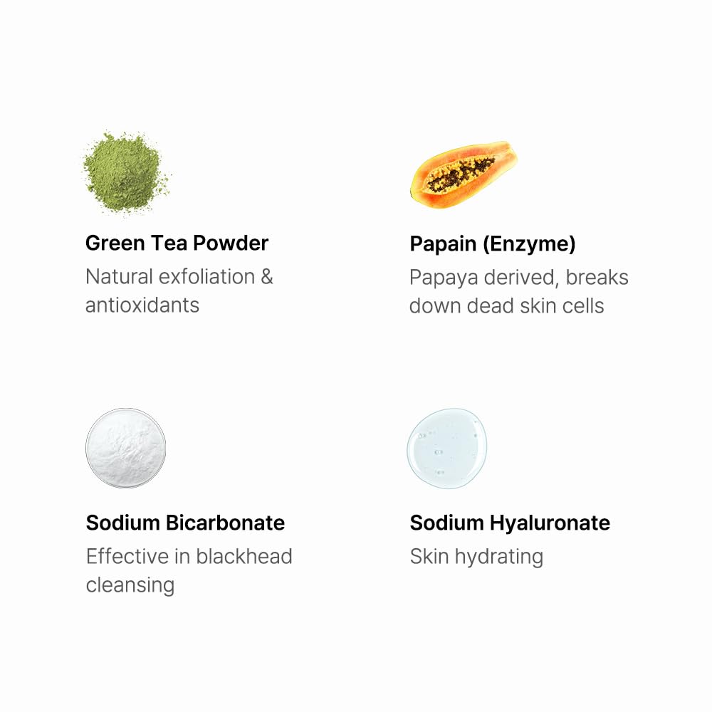 WISHTREND Green Tea & Enzyme Powder Wash - Gentle Facial Cleanser for Sensitive Skin, 110g