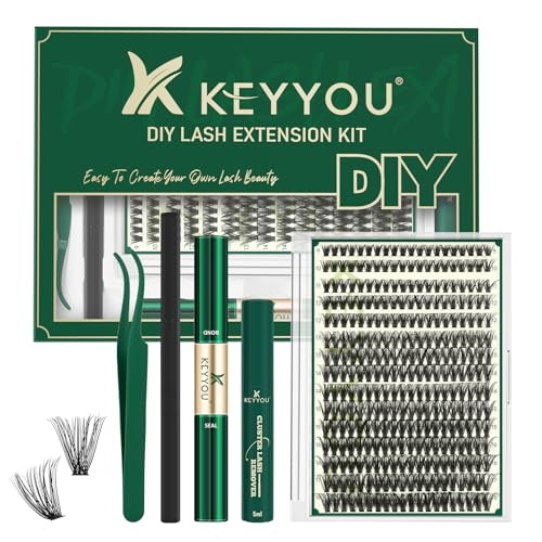 Lash Clusters 300pcs Individual Lashes 50D 0.07C Curl 11mm DIY Eyelash Extension KEYYOU Large Tray Volume Soft&Natural Cluster Lashes(50D-0.07C,11）
