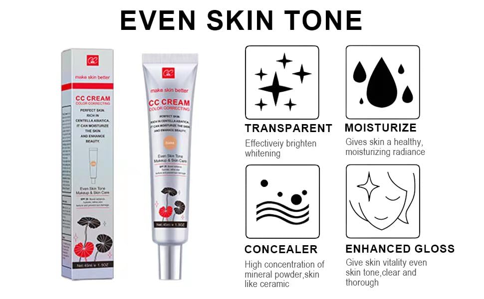 Skiennix Color Correcting CC Cream - Waterproof Foundation with SPF 25 & Centella Asiatica - 1.5 Oz (Dark)