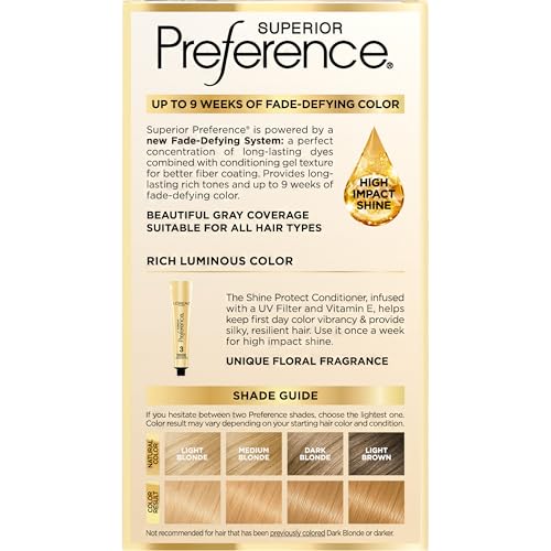 L'Oreal Paris Superior Preference Luminous Fade-Defying Permanent Hair Color, Hair Dye For Up to 9 Weeks of Radiance, Golden Blonde 8G, 1 Hair Dye Kit