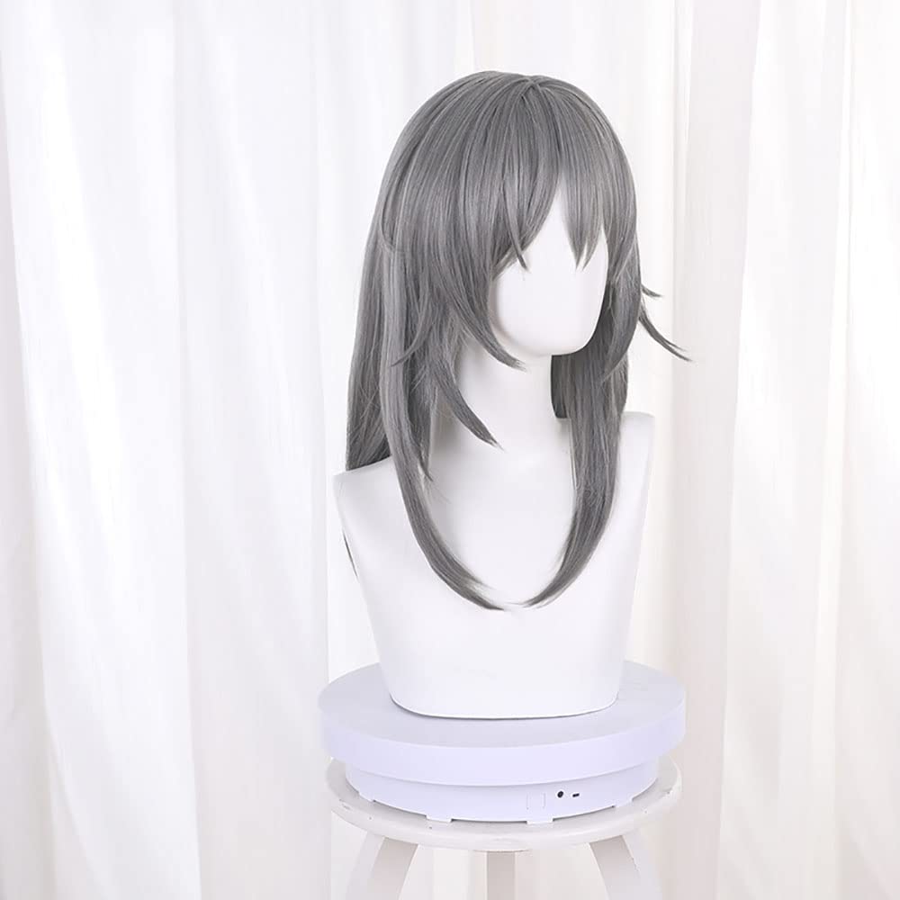 XiongXiongLe Grey Wig for Women Cosplay Female Trailblazer Upturned Medium Length Hair Replacement Wig Girls Cos Honkai Star Rail Party Halloween Christmas(Female Trailblazer)