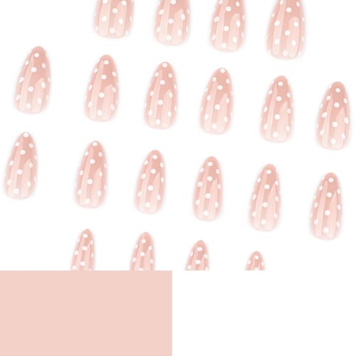 Polka Dot Press on Nails Short Almond Fake Nails Cute False Nails Press ons with White Dots Design Full Cover Stick on Nail for Women Manicure,Glossy | Reusable | Nail Sticky Tab | Easy Apply | 24Pcs