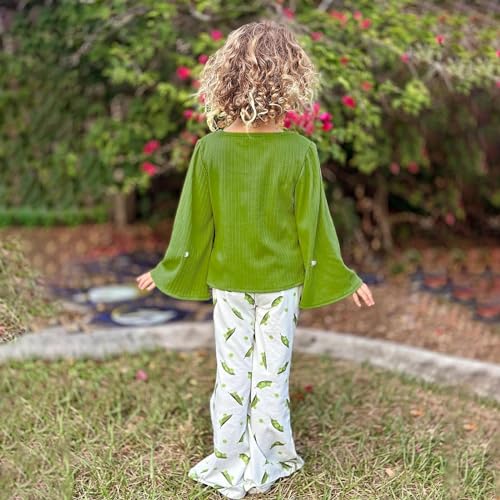 Sosomi Toddler Girl Clothes Set 2T Baby Fall Outfits Cute Green Shirt Top + Leggings Flare Pants Fashion Floral leggings Kids Costume Winter 24 months Little Girls Long Sleeve Clothing Sets Headband