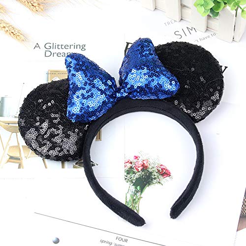 A Miaow 3D Black Mouse Sequin Ears Headband MM Glitter Butterfly Hair Clasp Park Supply Adults Women Photo Accessory (Black and Blue)