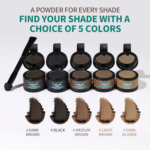 KIMUSE Hairline Powder, Root Touch Up Hair Color, Instantly Conceals Hair Loss, Bald Spot Thin Hair Powder with Dual-ended Hairline Brush for Women and Men, Transfer-proof & Sweat-proof