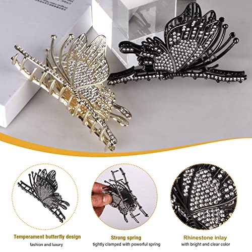 CROWN GUIDE Large Cute Butterfly Claw Clips for Women Girls Curly/Thick/Fine Hair, Big Rhinestone Hair Clips, Strong Hold Hair jumbo Jaw Clip Hair Styling Accessories