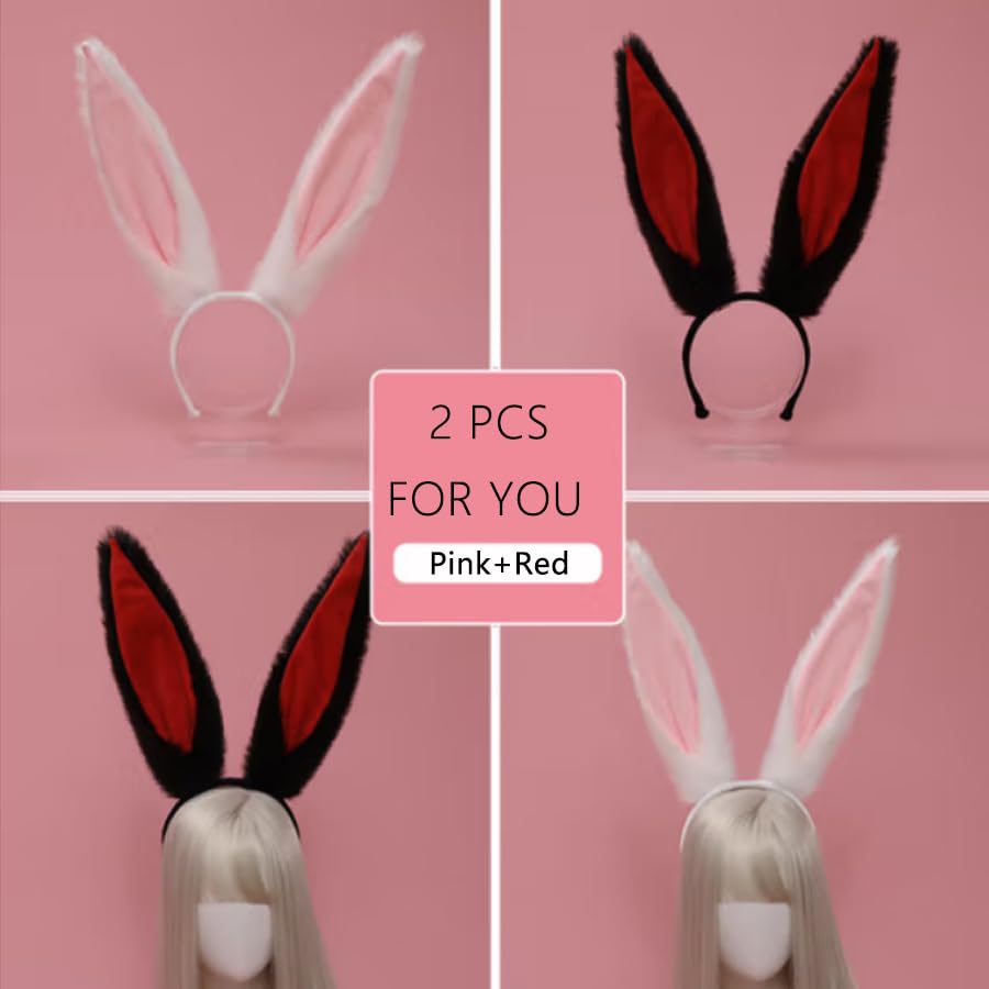 BRILISLE Bunny Ears Headband Furry Rabbit Ear Hair Accessory, Party Prom Cosplay Headwear Costumes for Women and Girls