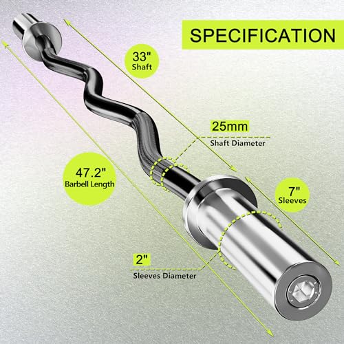 Olympic Barbell With EZ Curl Bar - 2 Inch Sleeve, Knurled Grip, Bearings - Weightlifting Bar for Strength Training, Home Gym Use