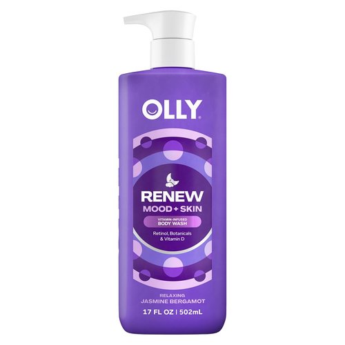 OLLY Renew Body Wash - Nourishing Vitamin D & Retinol Cleanser for Skin Repair | Jasmine Bergamot, 17oz