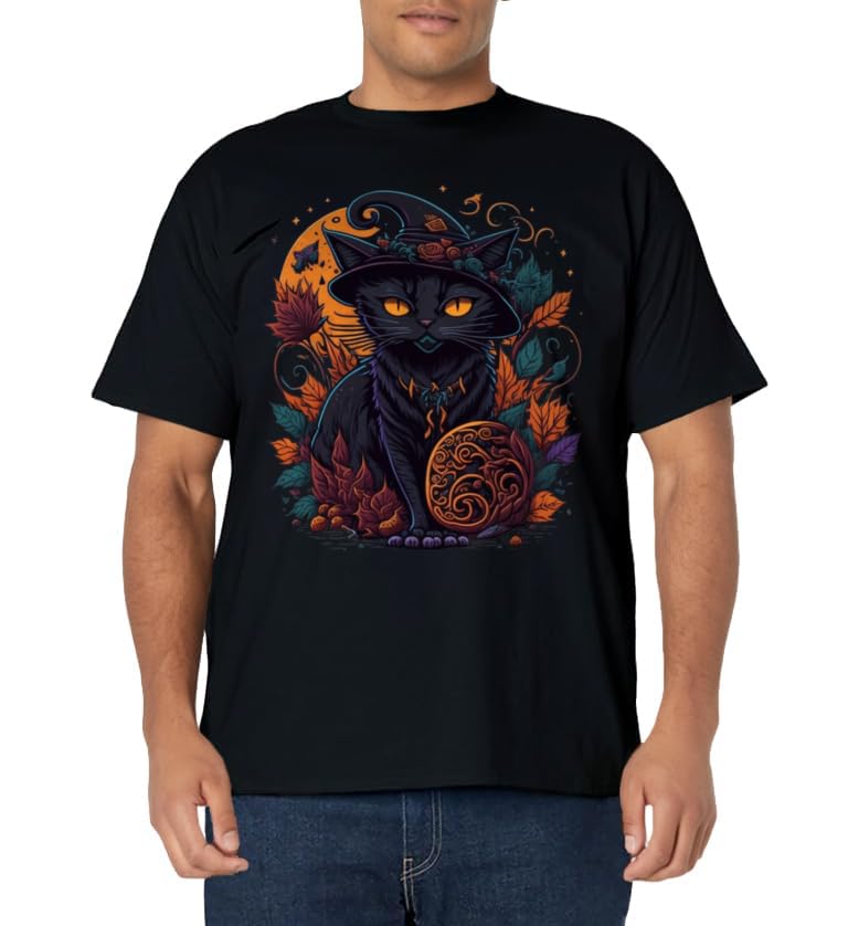 Halloween Black Cat Van Gogh Witch Kawaii Pumpkin Women Men T-Shirt