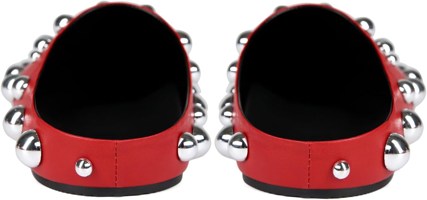 Skiennix Studded Flat Mules - Sparkly Metallic Closed Toe Slippers | Comfortable Backless Clogs